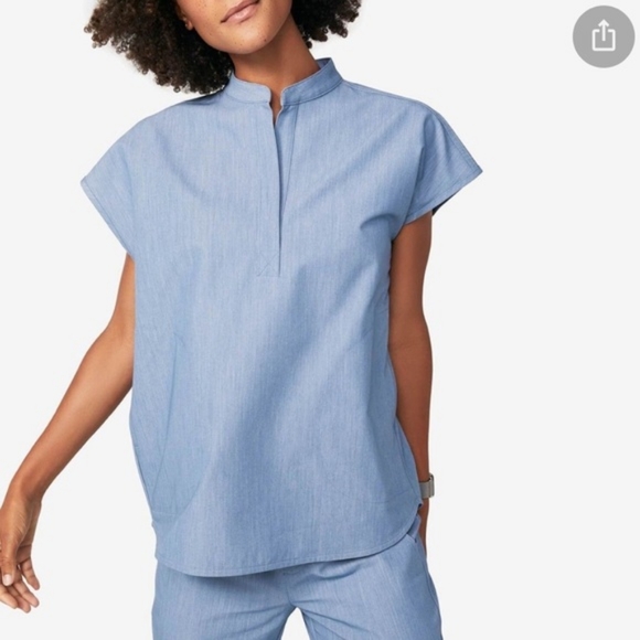 Figs Tops - Figs | Rafaela Heathered Indigo Scrub Top